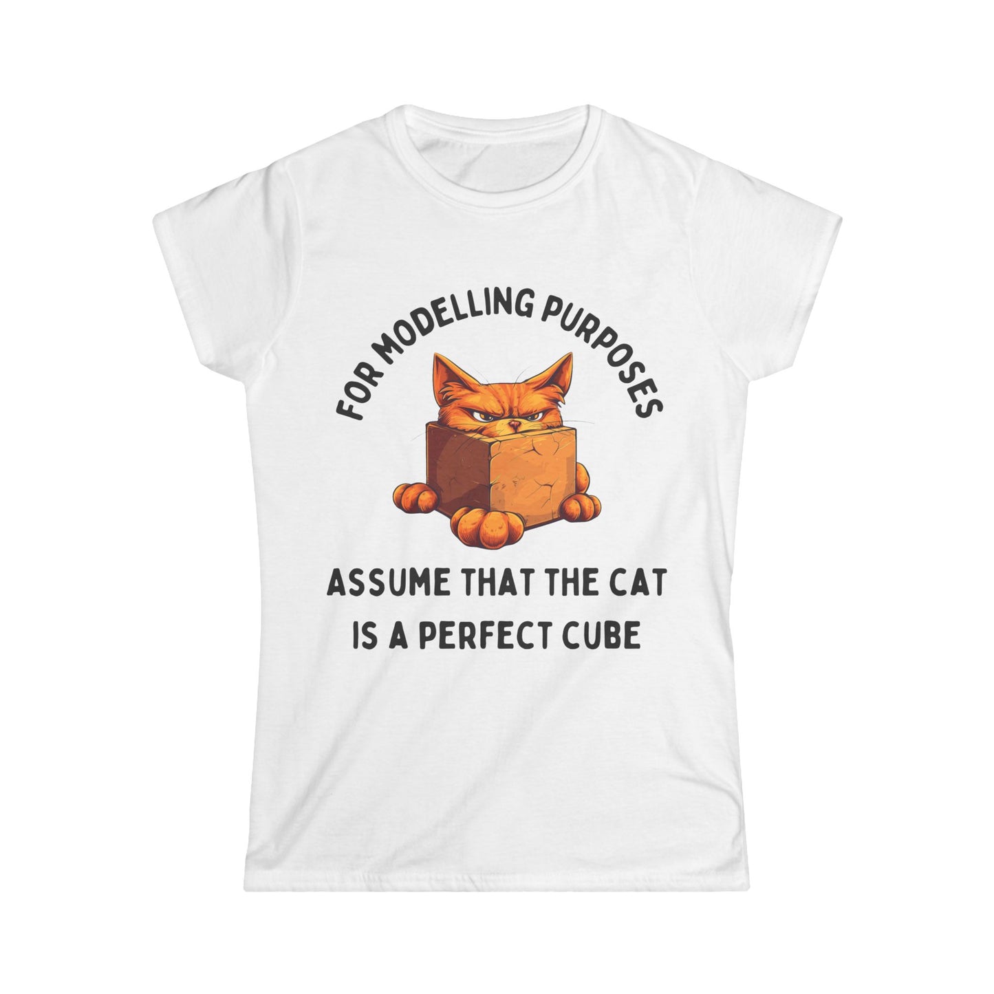 "For Modelling Purposes, Assume the Cat is a Perfect Cube" T-Shirt – Women’s Fitted Style – Fun Maths Humour