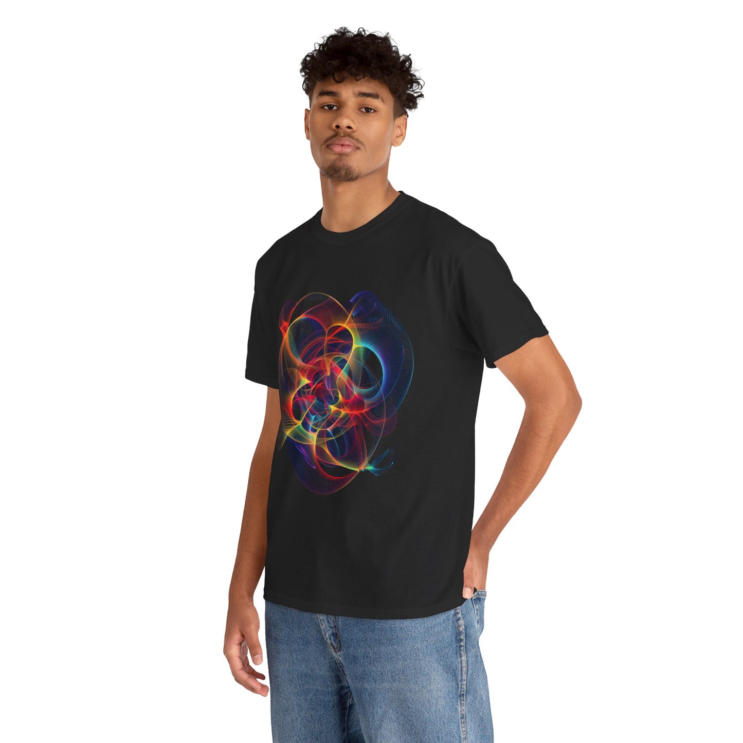 Embrace Chaos: Vibrant Chaos Theory Design on Black Unisex T-Shirt