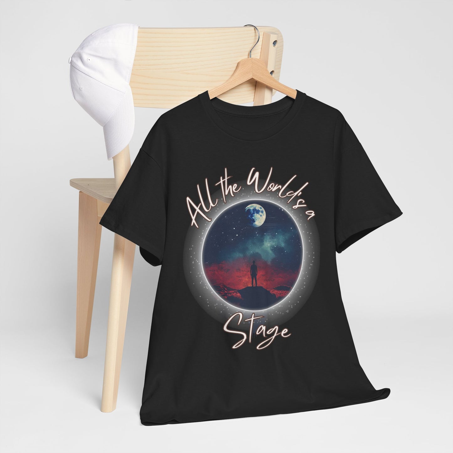 Shakespearean 'All the World's a Stage' Black T-shirt - Embrace Life's Theatrical Adventure.