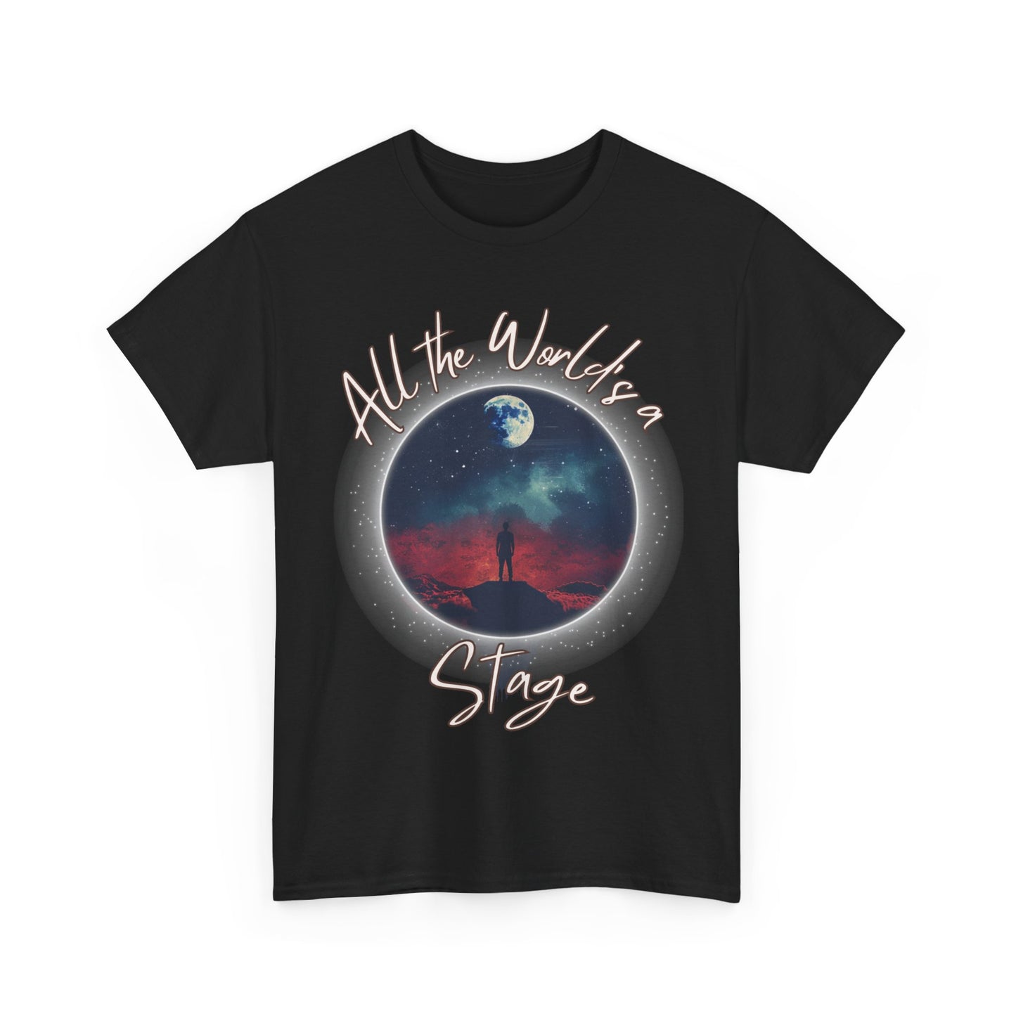 Shakespearean 'All the World's a Stage' Black T-shirt - Embrace Life's Theatrical Adventure.