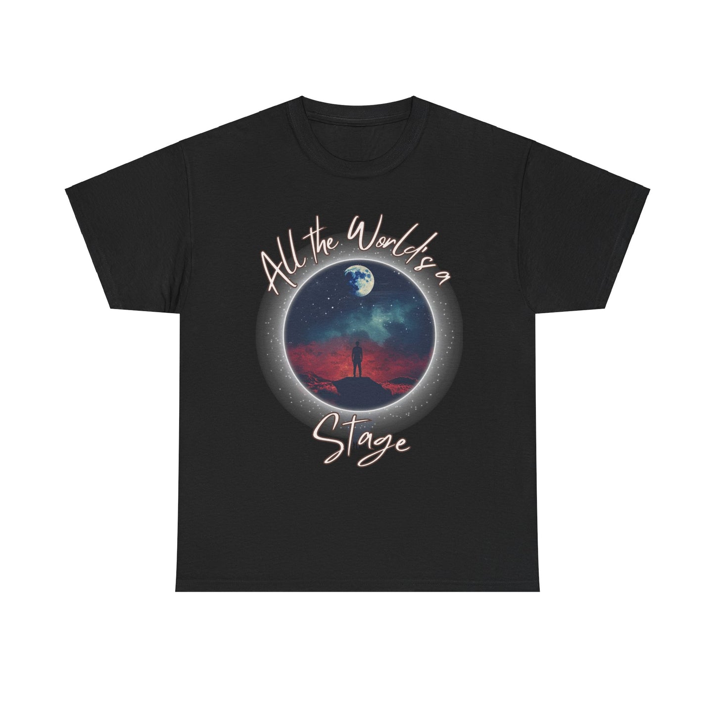 Shakespearean 'All the World's a Stage' Black T-shirt - Embrace Life's Theatrical Adventure.