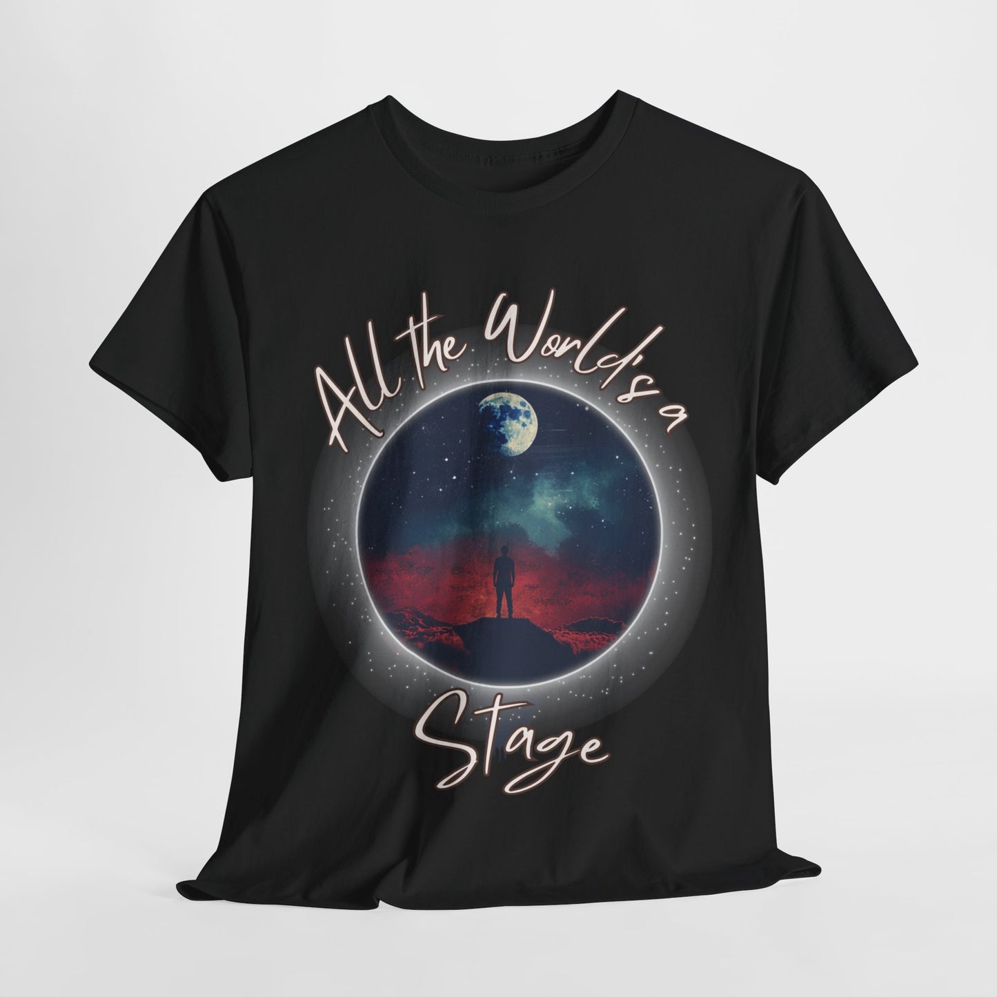 Shakespearean 'All the World's a Stage' Black T-shirt - Embrace Life's Theatrical Adventure.