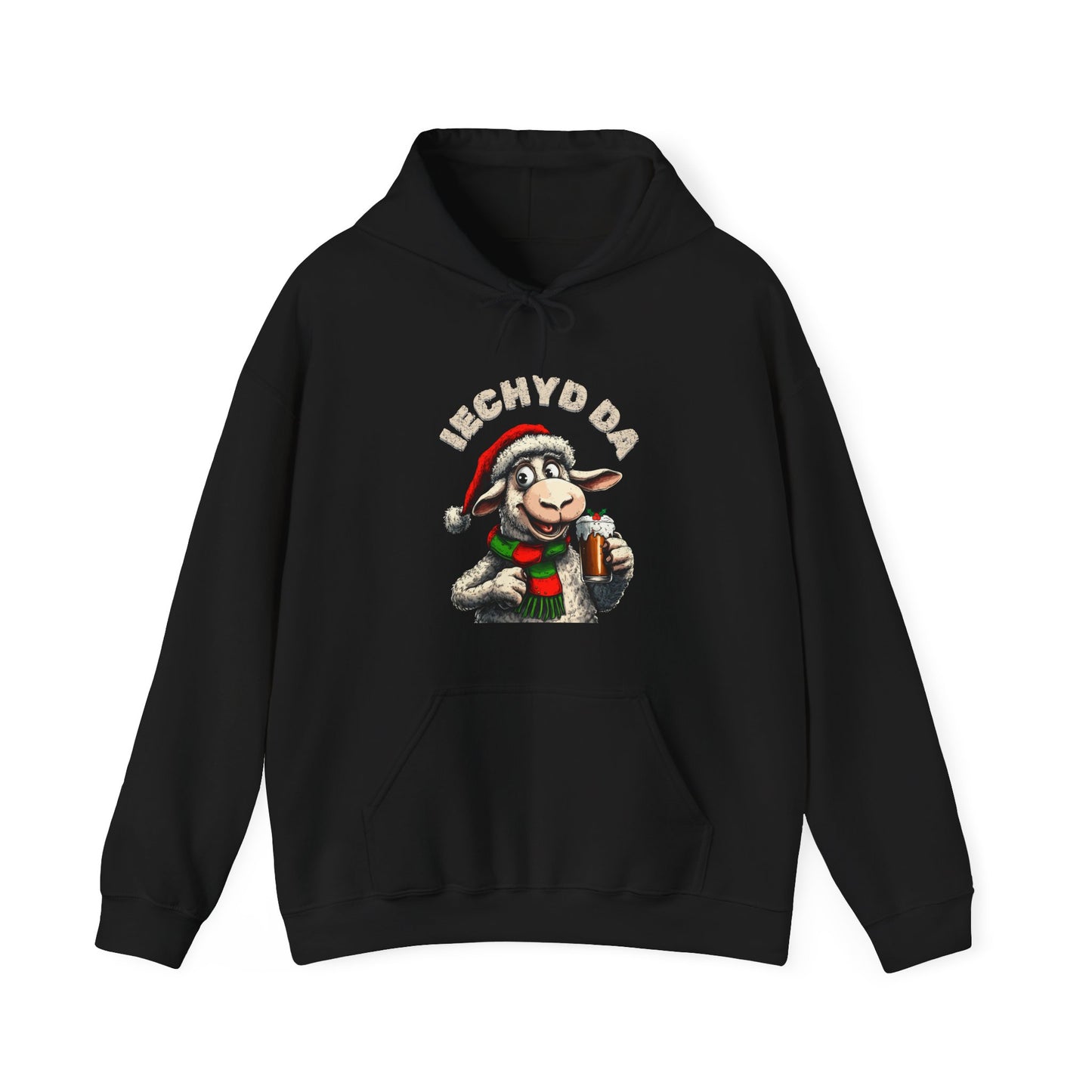 Men’s Black Welsh Iechyd Da Hoodie. Christmas Jumper