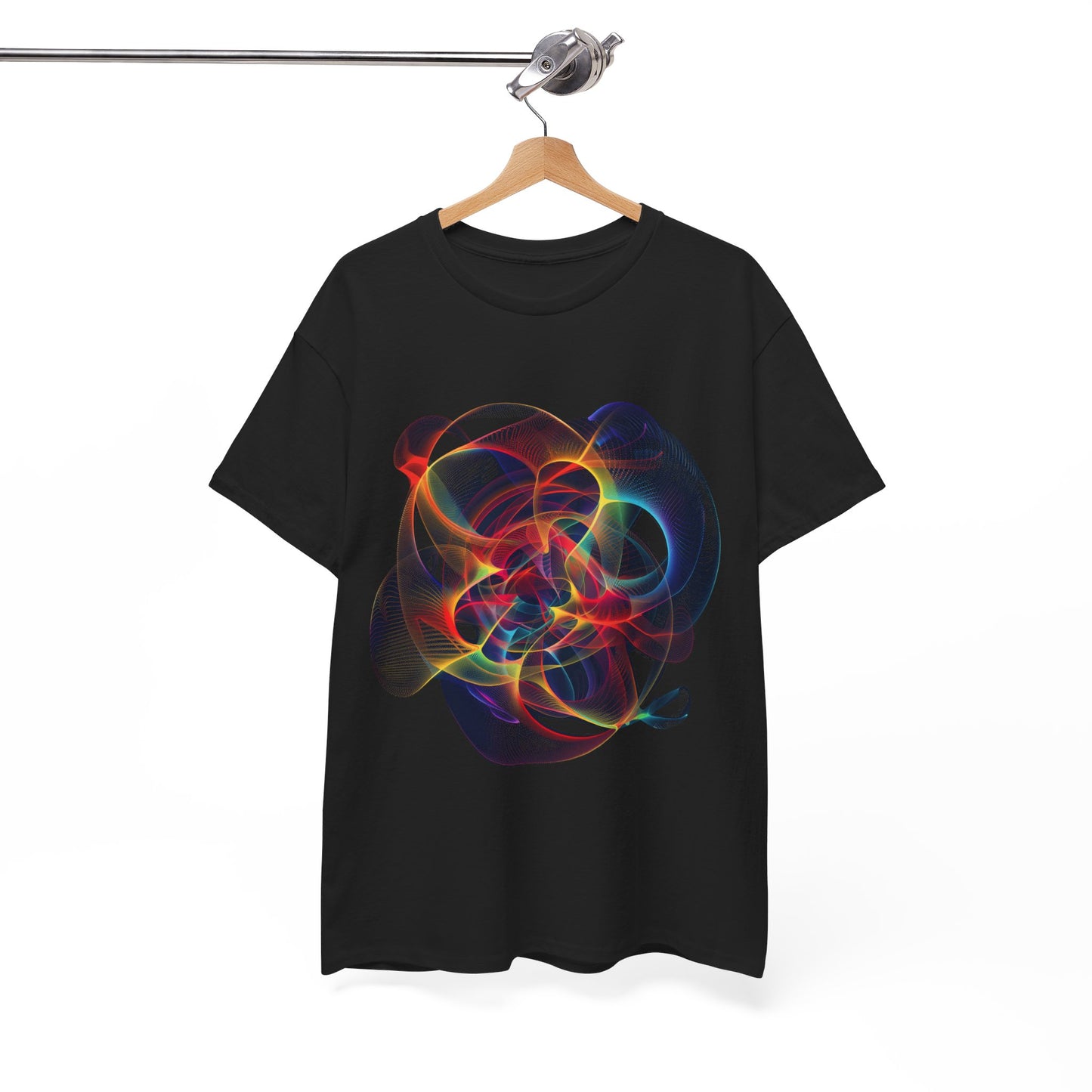 Embrace Chaos: Vibrant Chaos Theory Design on Black Unisex T-Shirt