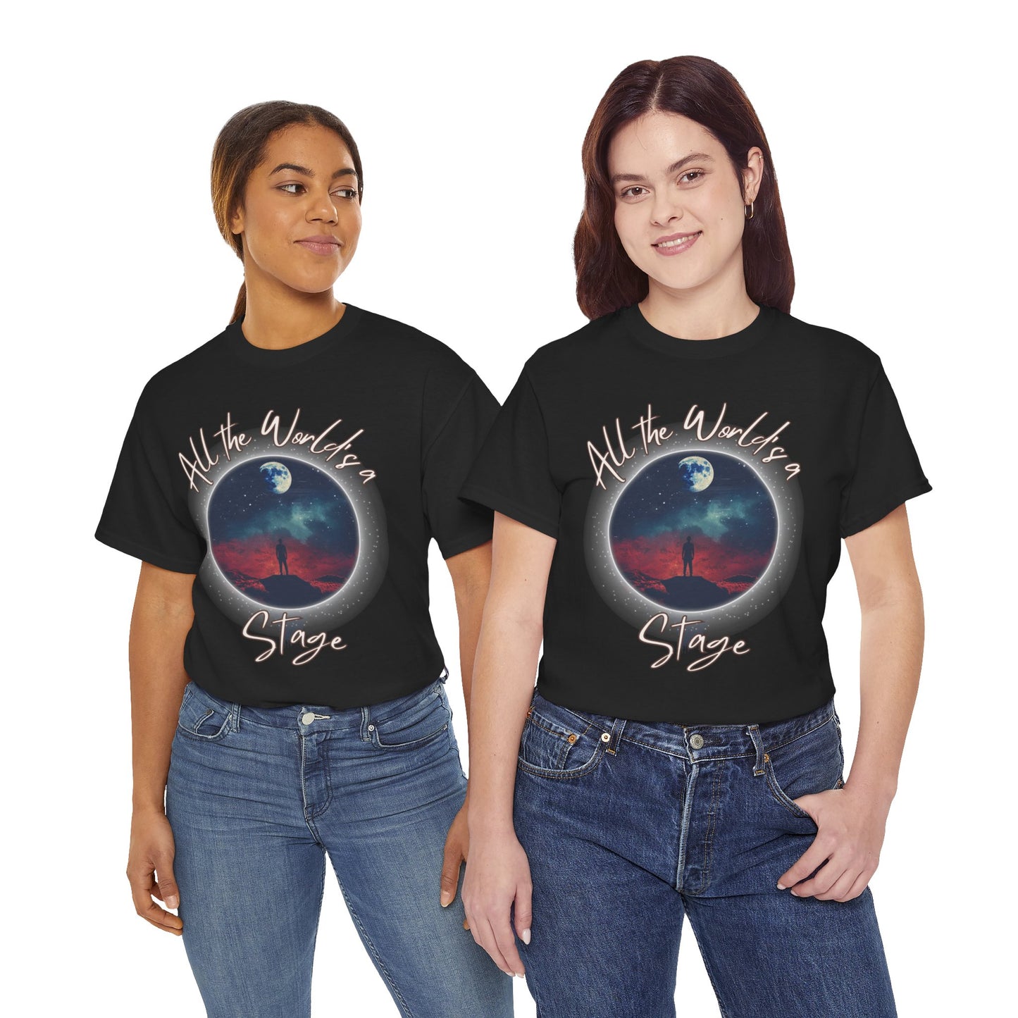 Shakespearean 'All the World's a Stage' Black T-shirt - Embrace Life's Theatrical Adventure.