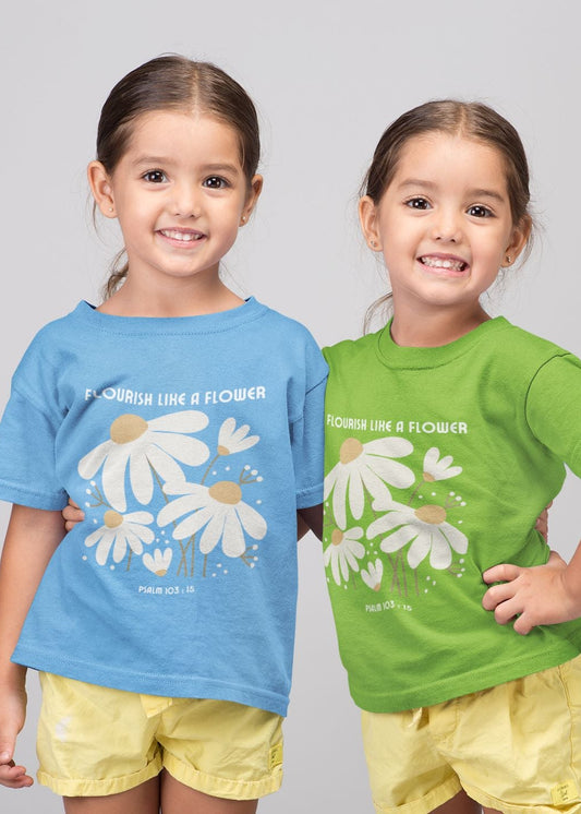 Girls’ Christian T-Shirt – "Flourish Like a Flower" – Bible Verse, Unisex Fit, 100% Cotton