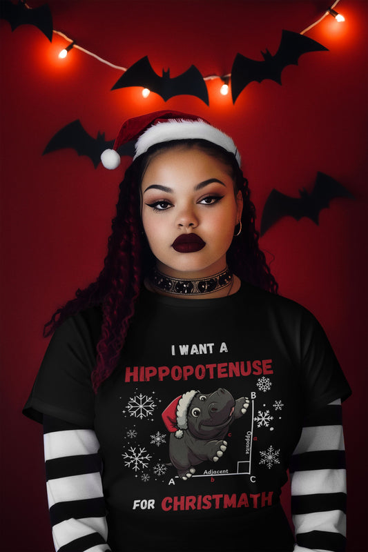 Women's "I Want a Hippopotenuse for Christmath" Maths Christmas T-Shirt