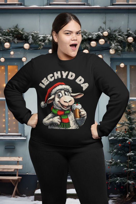 Women's Black or White "Iechyd Da" Sweatshirt – Welsh Christmas Jumper Alternative