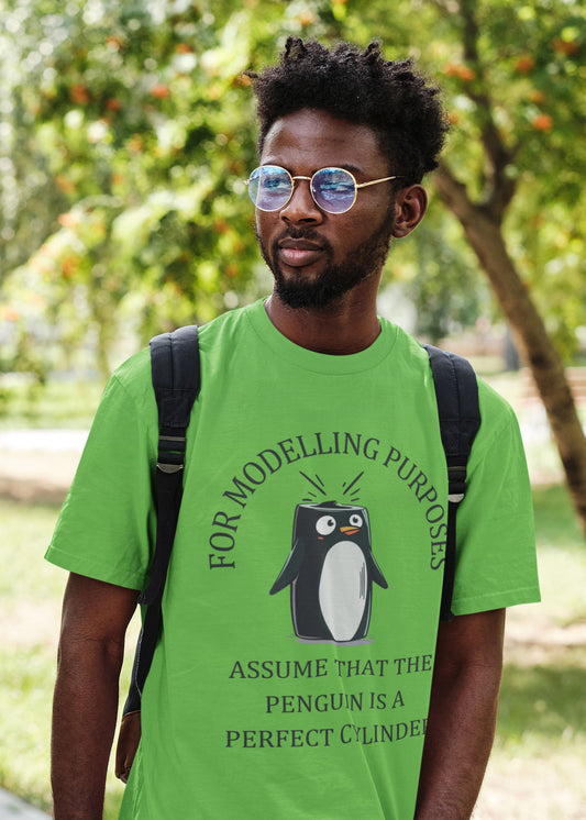 "Perfect Cylinder Penguin" Men's Unisex Maths T-Shirt – Fun & Quirky Design