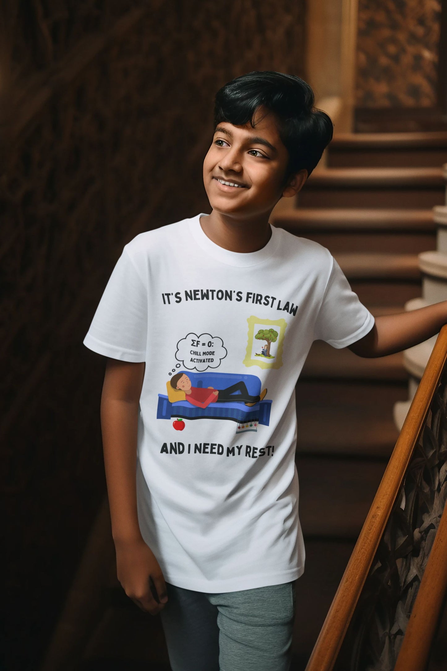 Chill Mode Activated – Kids’ STEM T-Shirt Inspired by Newton’s First Law