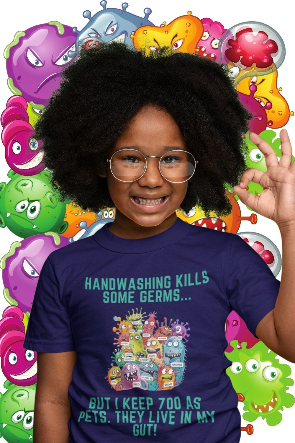 "Wash Your Hands, But Your Gut's Full of Germy Pets!" Kids' Science T-Shirt – Fun Microbiology Design for Young Scientists