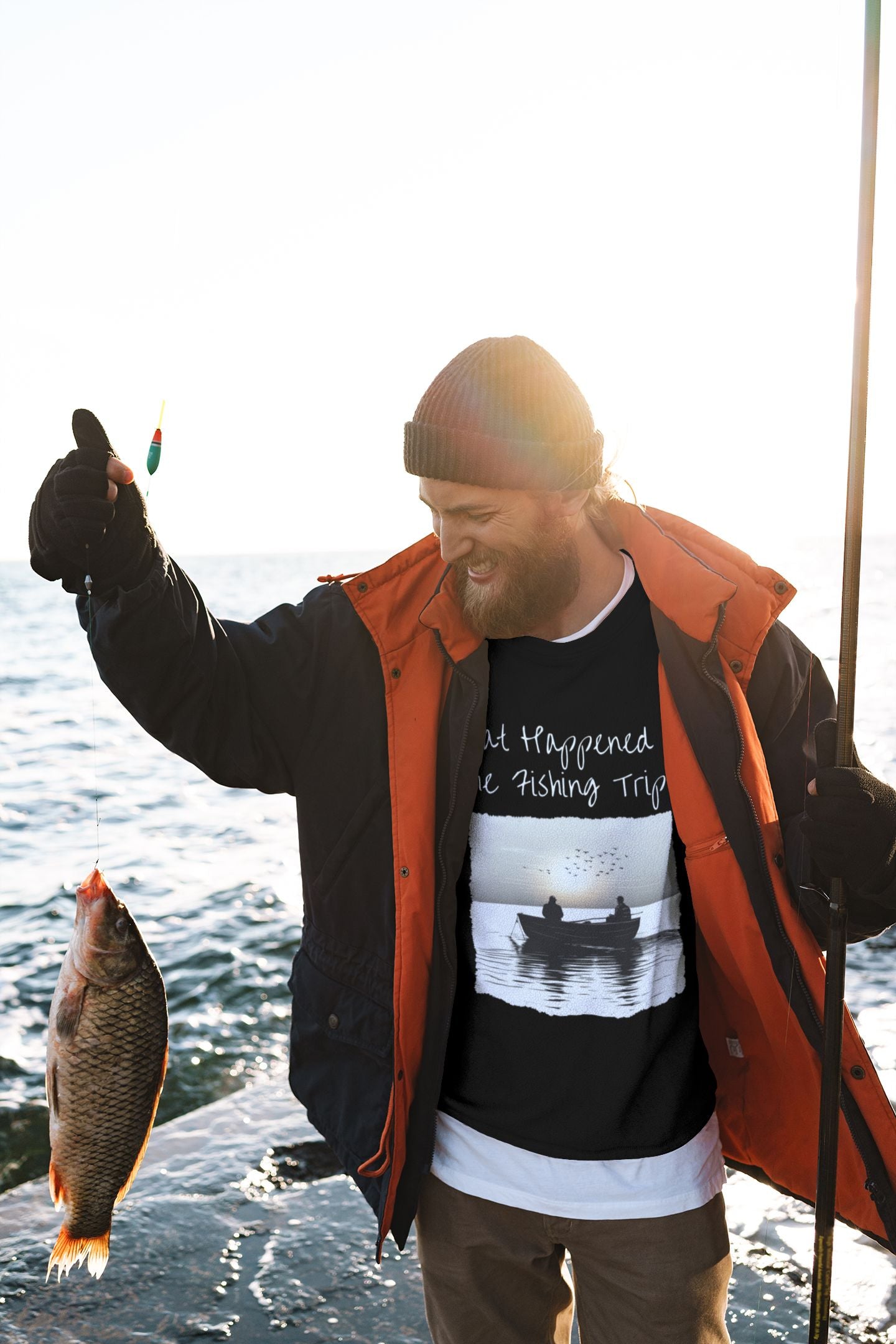 What Happened on the Fishing Trip? Unisex Black Cotton T-shirt