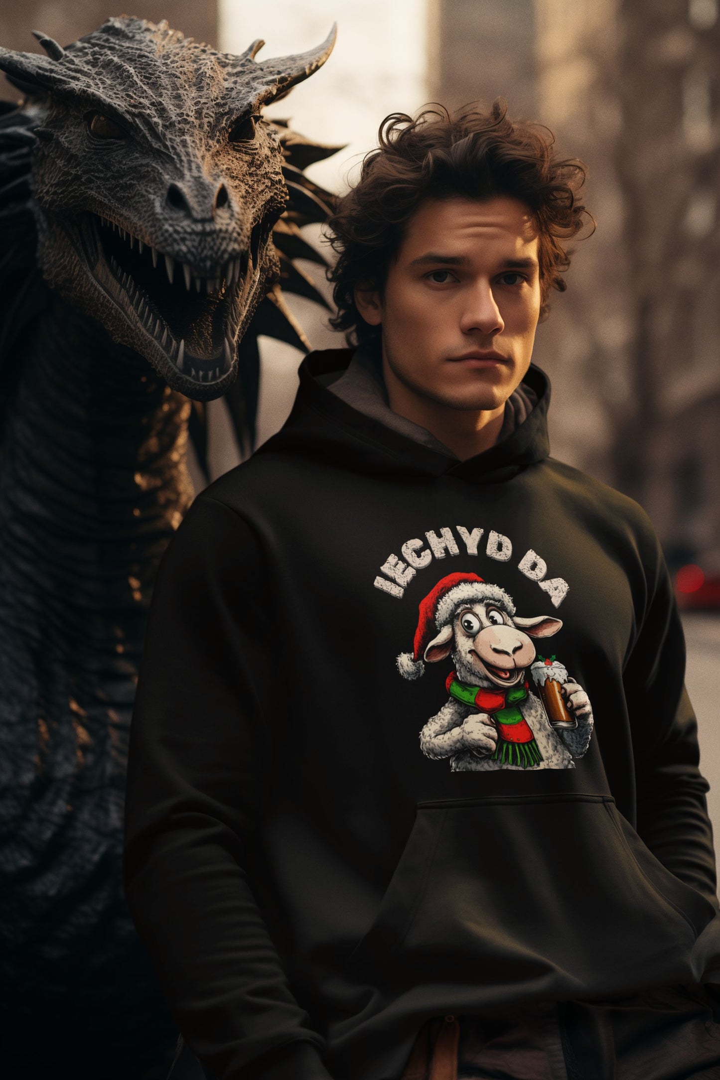 Men's Black "Iechyd Da" Hoodie – Welsh Christmas Hoodie Alternative