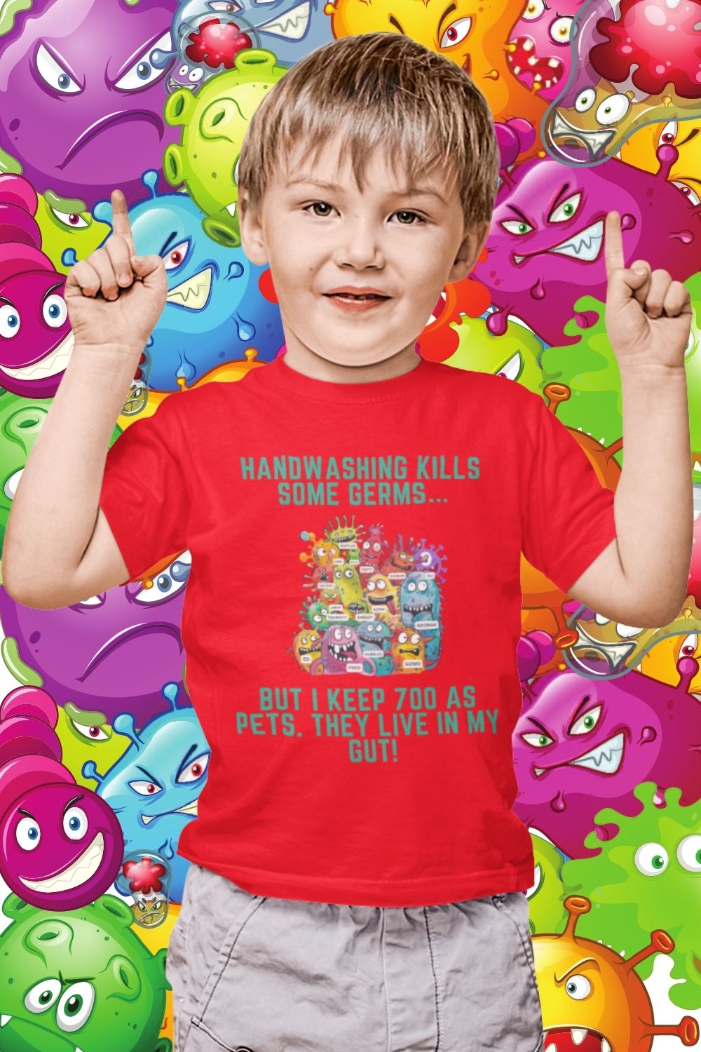 "Wash Your Hands, But Your Gut's Full of Germy Pets!" Kids' Science T-Shirt – Fun Microbiology Design for Young Scientists