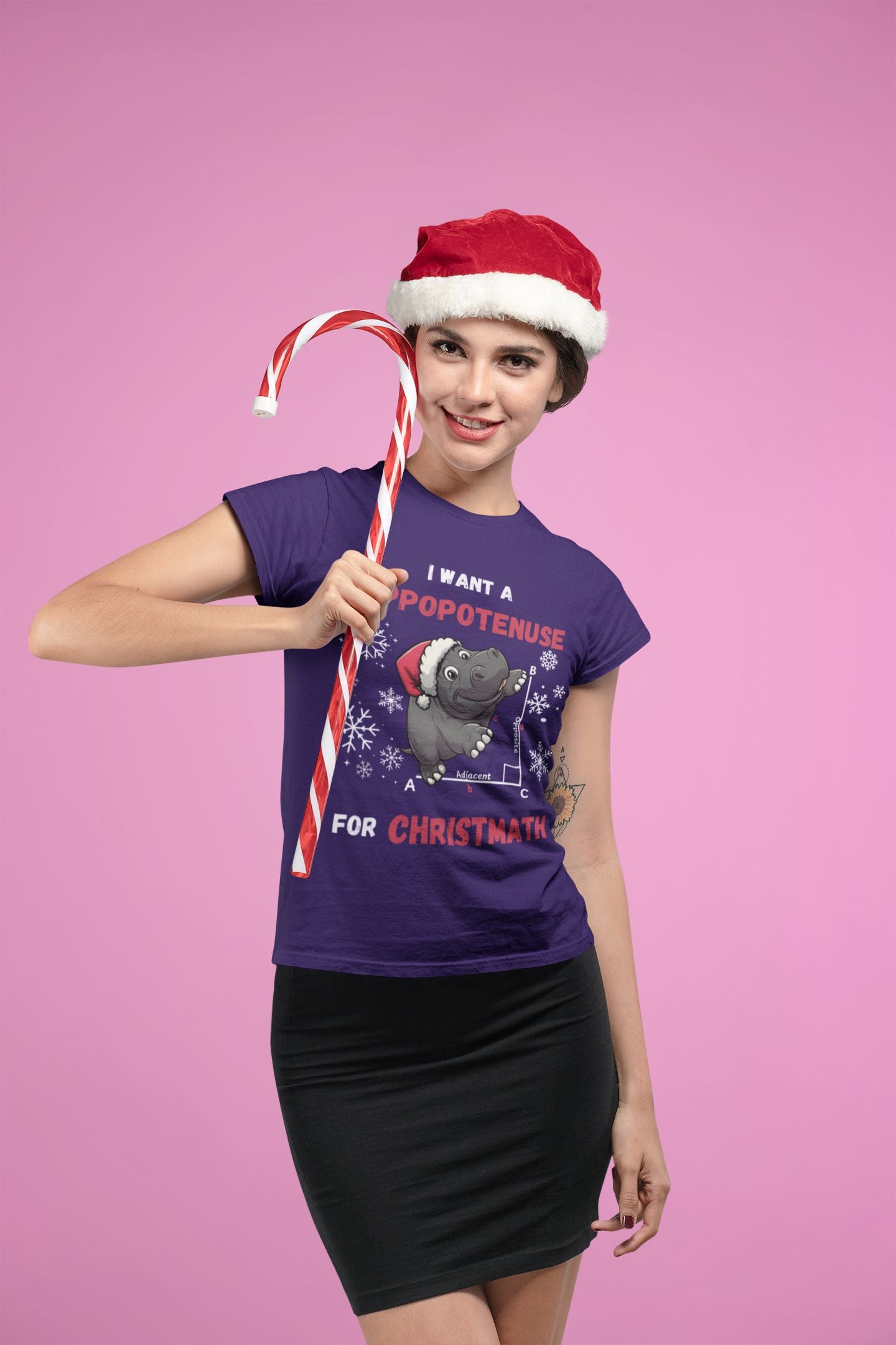 Women's "I Want a Hippopotenuse for Christmath" Maths Christmas T-Shirt