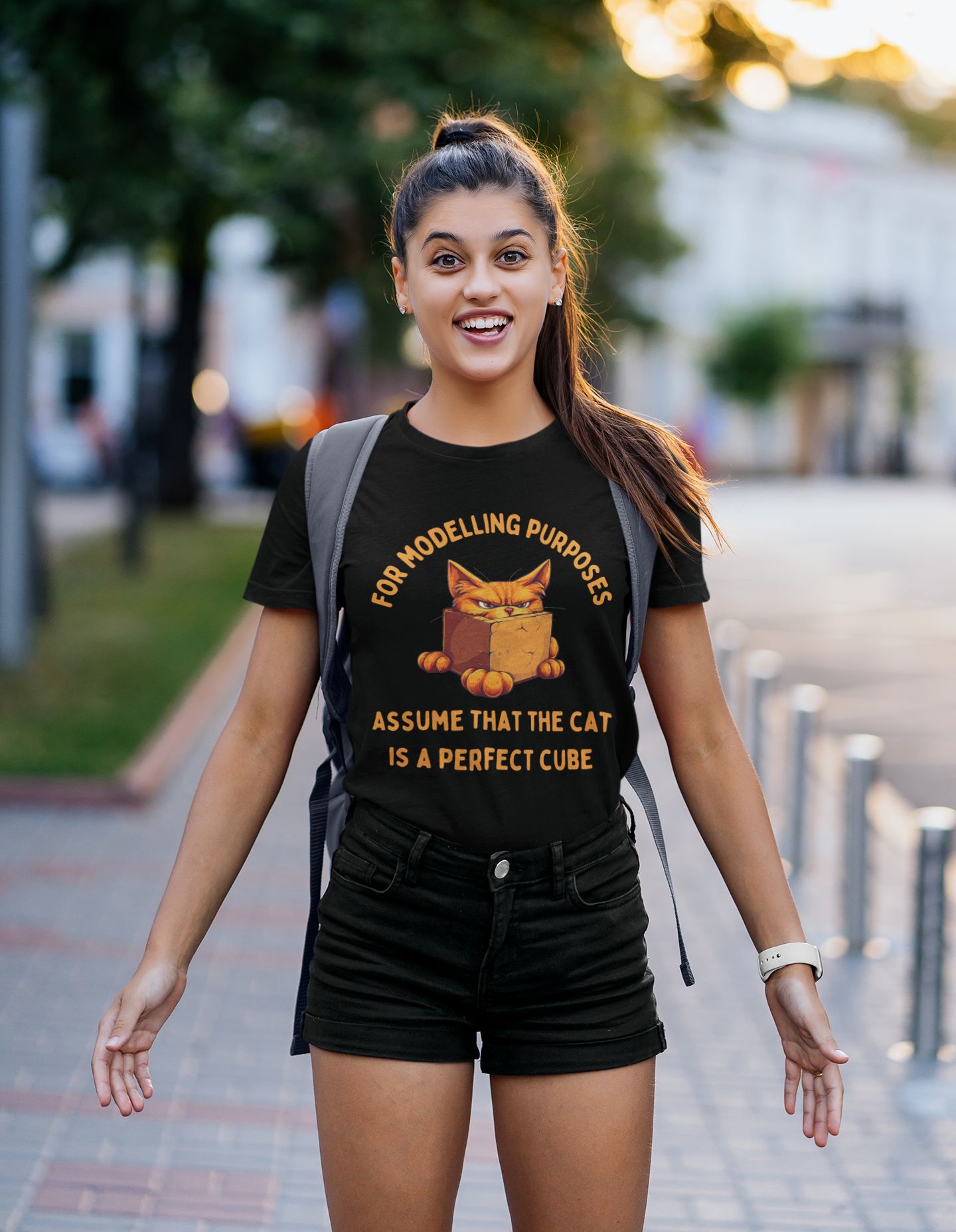 "For Modelling Purposes, Assume the Cat is a Perfect Cube" T-Shirt – Women’s Fitted Style – Fun Maths Humour