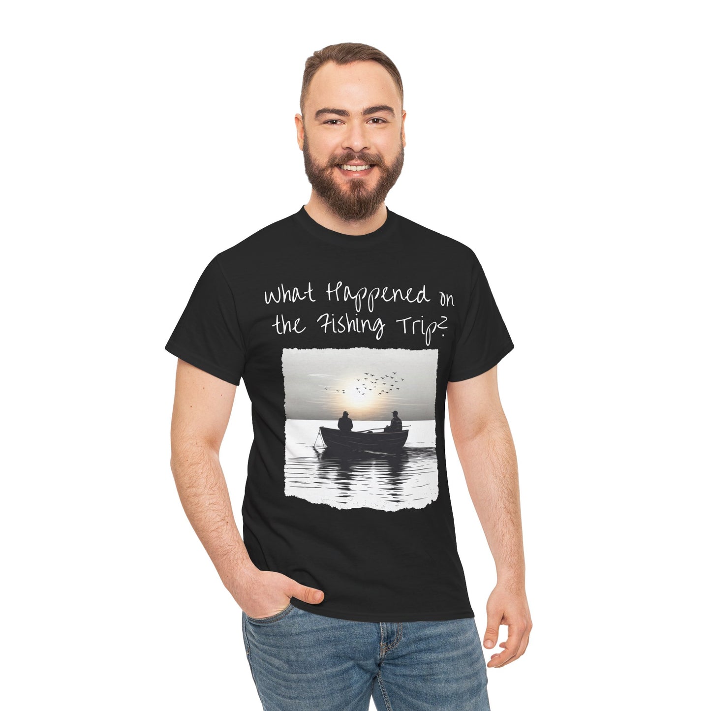 What Happened on the Fishing Trip? Unisex Black Cotton T-shirt