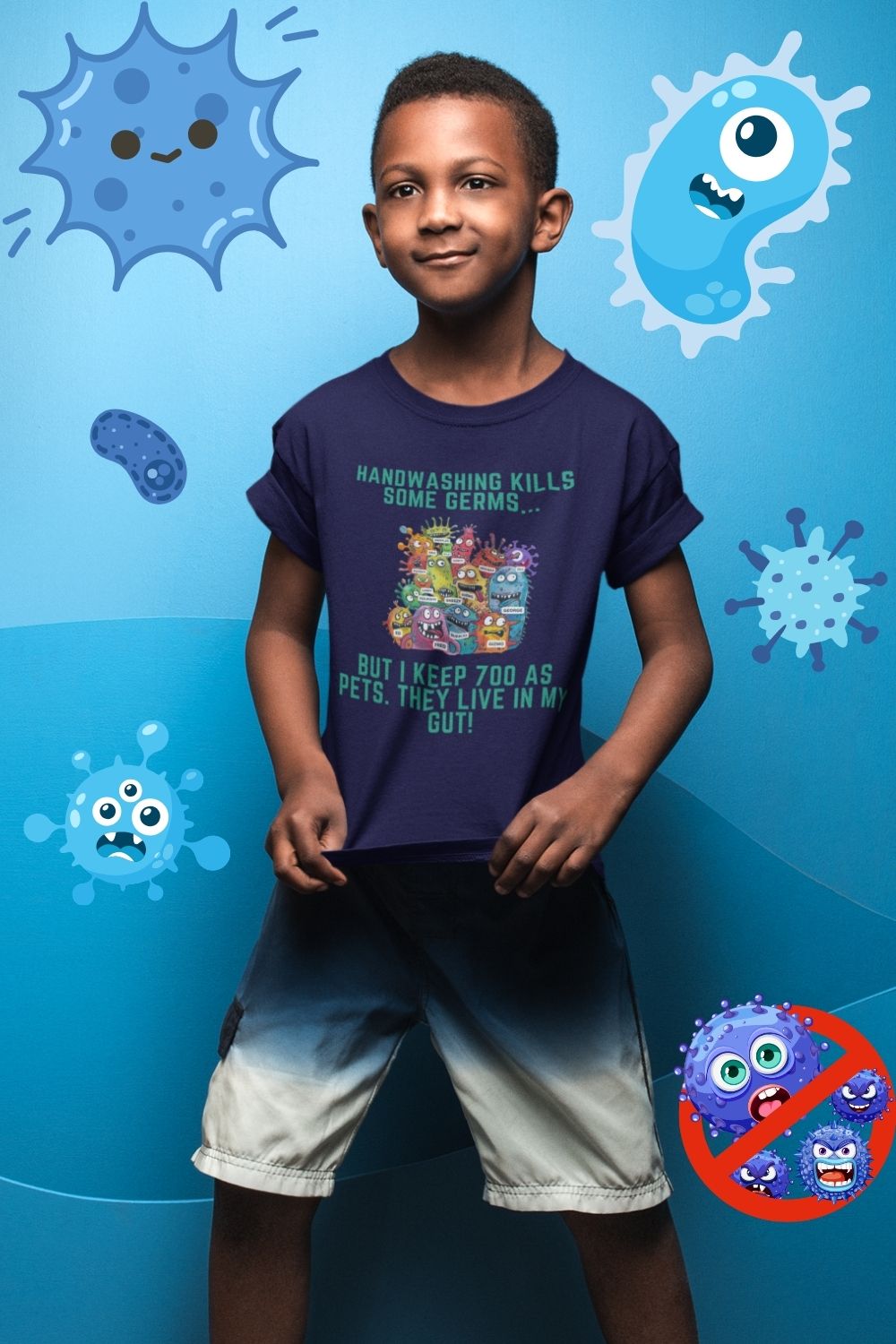 "Wash Your Hands, But Your Gut's Full of Germy Pets!" Kids' Science T-Shirt – Fun Microbiology Design for Young Scientists