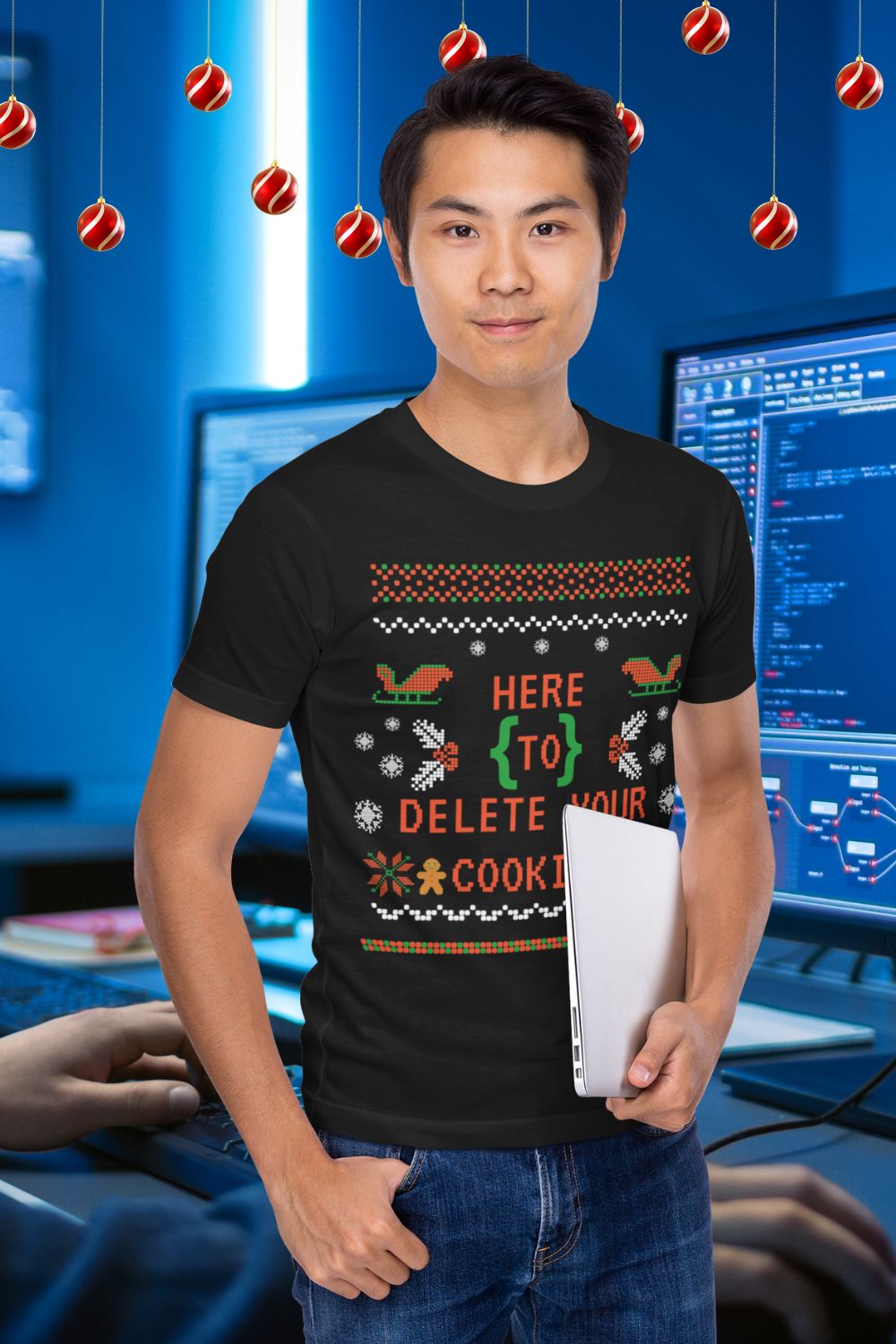 Men's Unisex Design Here to Delete Your Cookies T-Shirt: A Fun, Tech-Inspired Holiday Essential