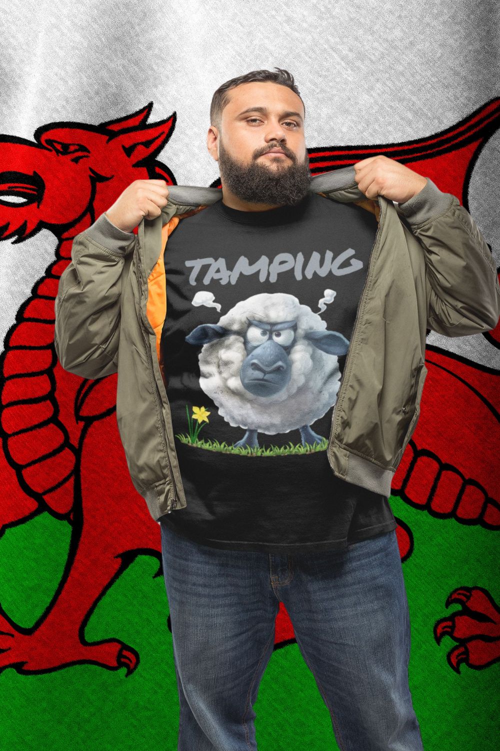 Men’s Tamping Welsh Sheep T-Shirt – Celebrating Iconic Valleys Phrases