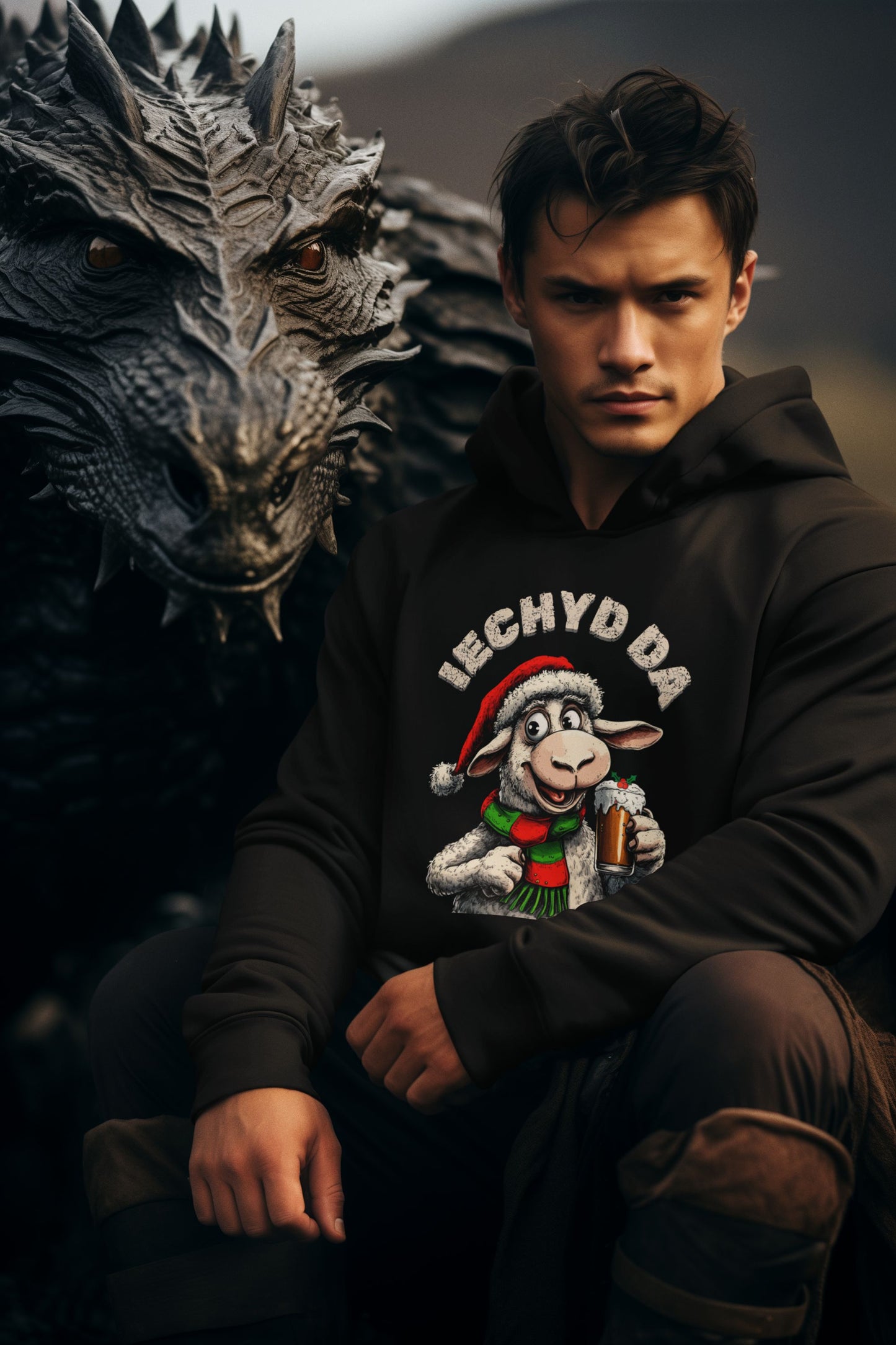 Men's Black "Iechyd Da" Hoodie – Welsh Christmas Hoodie Alternative