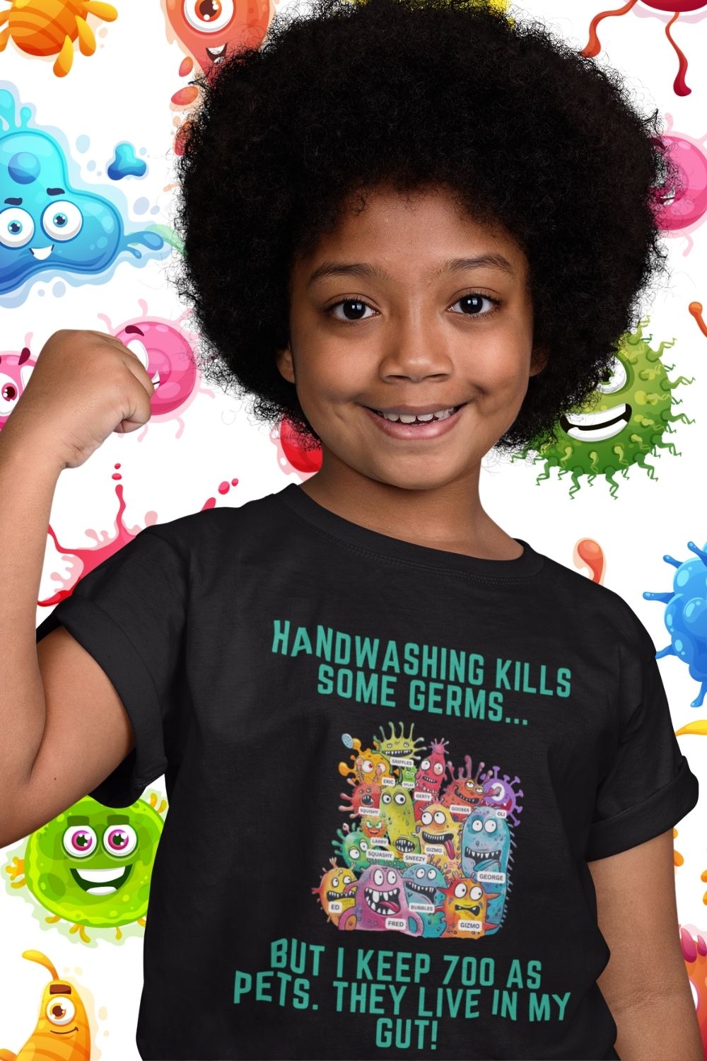 "Wash Your Hands, But Your Gut's Full of Germy Pets!" Kids' Science T-Shirt – Fun Microbiology Design for Young Scientists