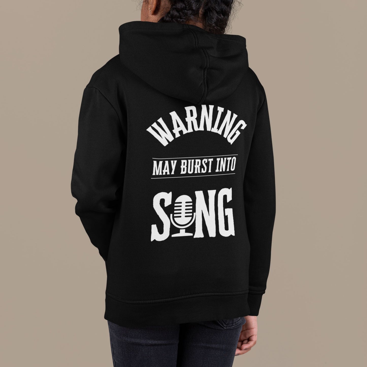 Kids' Theatre Hoodie in Black – Warning: May Burst Into Song!