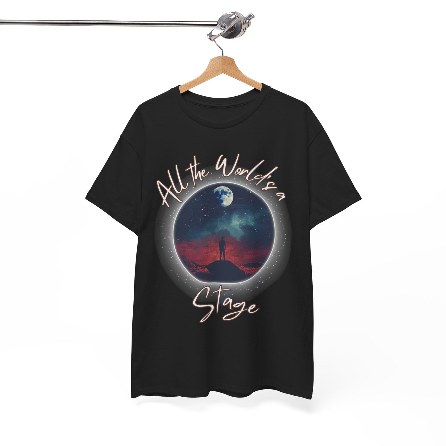 Shakespearean 'All the World's a Stage' Black T-shirt - Embrace Life's Theatrical Adventure.