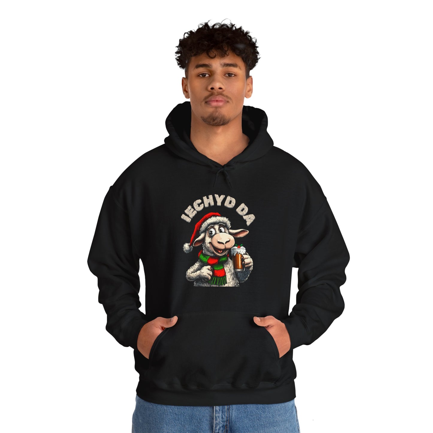 Men’s Black Welsh Iechyd Da Hoodie. Christmas Jumper