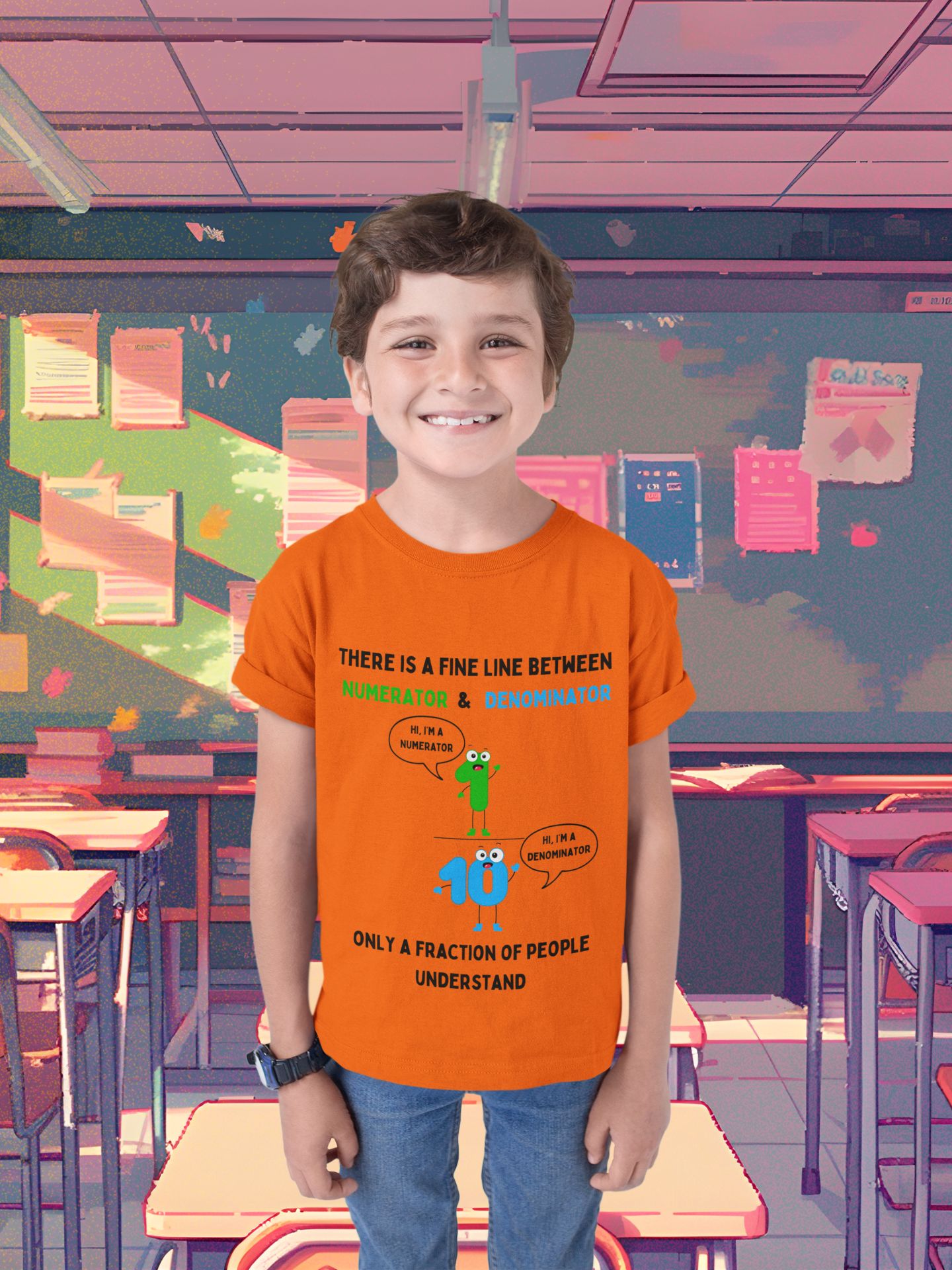 STEM Maths Humour Kid's T-Shirt: Fine Line Between Numerator & Denominator