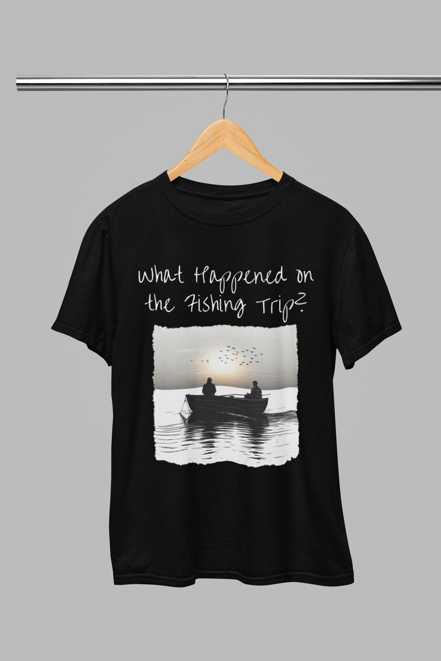 What Happened on the Fishing Trip? Unisex Black Cotton T-shirt