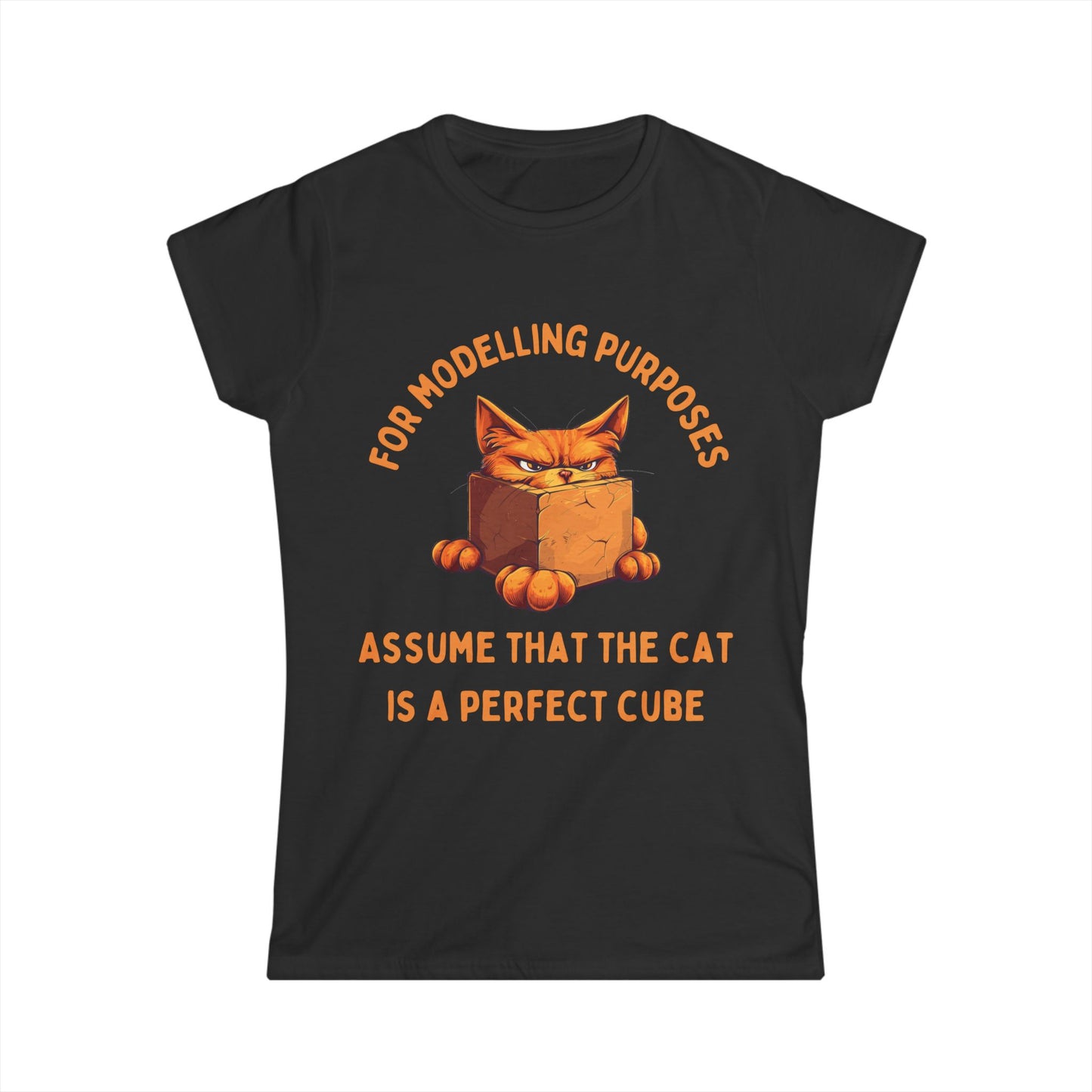 "For Modelling Purposes, Assume the Cat is a Perfect Cube" T-Shirt – Women’s Fitted Style – Fun Maths Humour