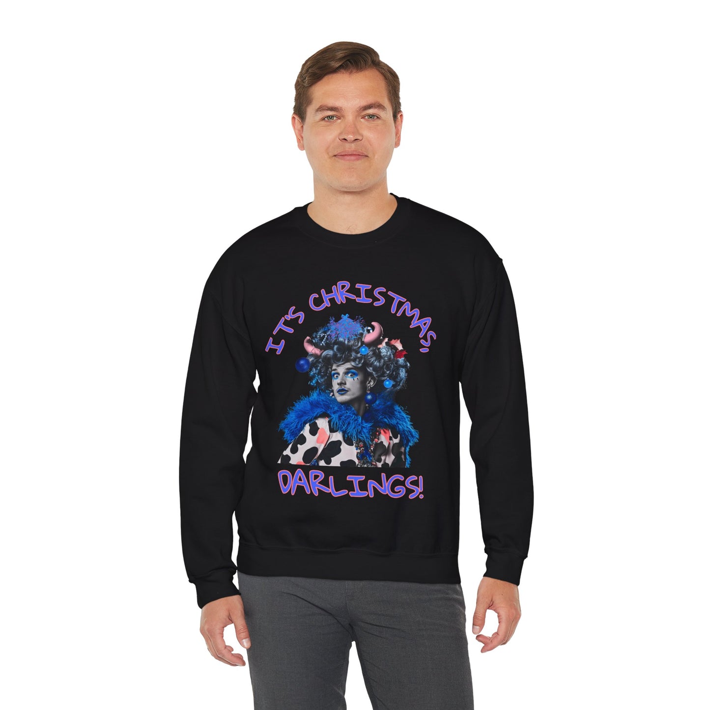 Men’s Panto Dame Christmas Sweatshirt – 'It’s Christmas, Darlings!' Ugly Sister Theatre Sweater