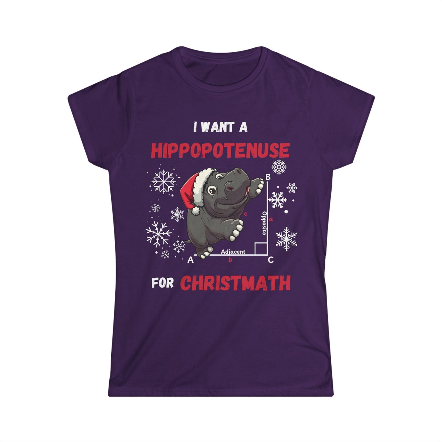 Women's "I Want a Hippopotenuse for Christmath" Maths Christmas T-Shirt