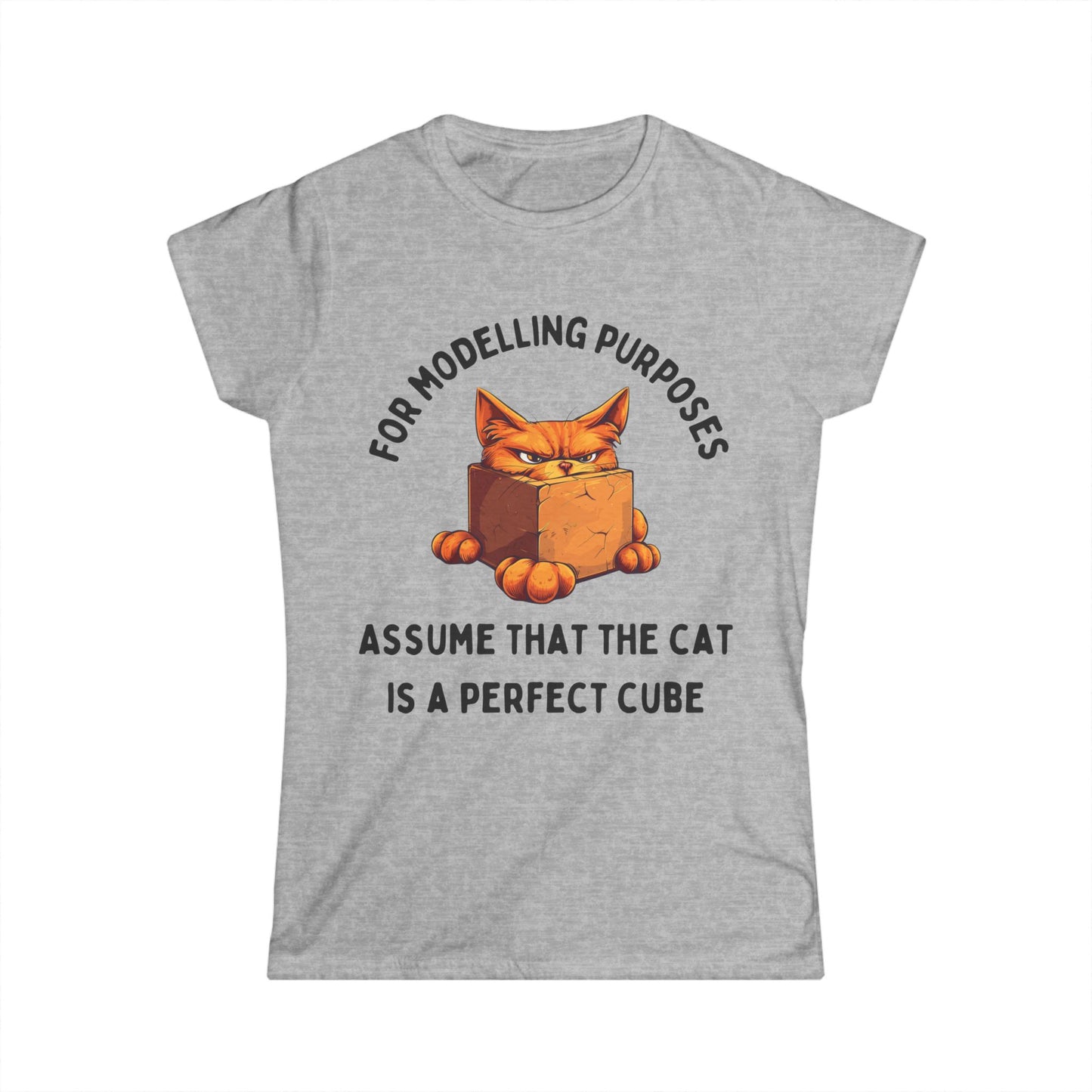 "For Modelling Purposes, Assume the Cat is a Perfect Cube" T-Shirt – Women’s Fitted Style – Fun Maths Humour