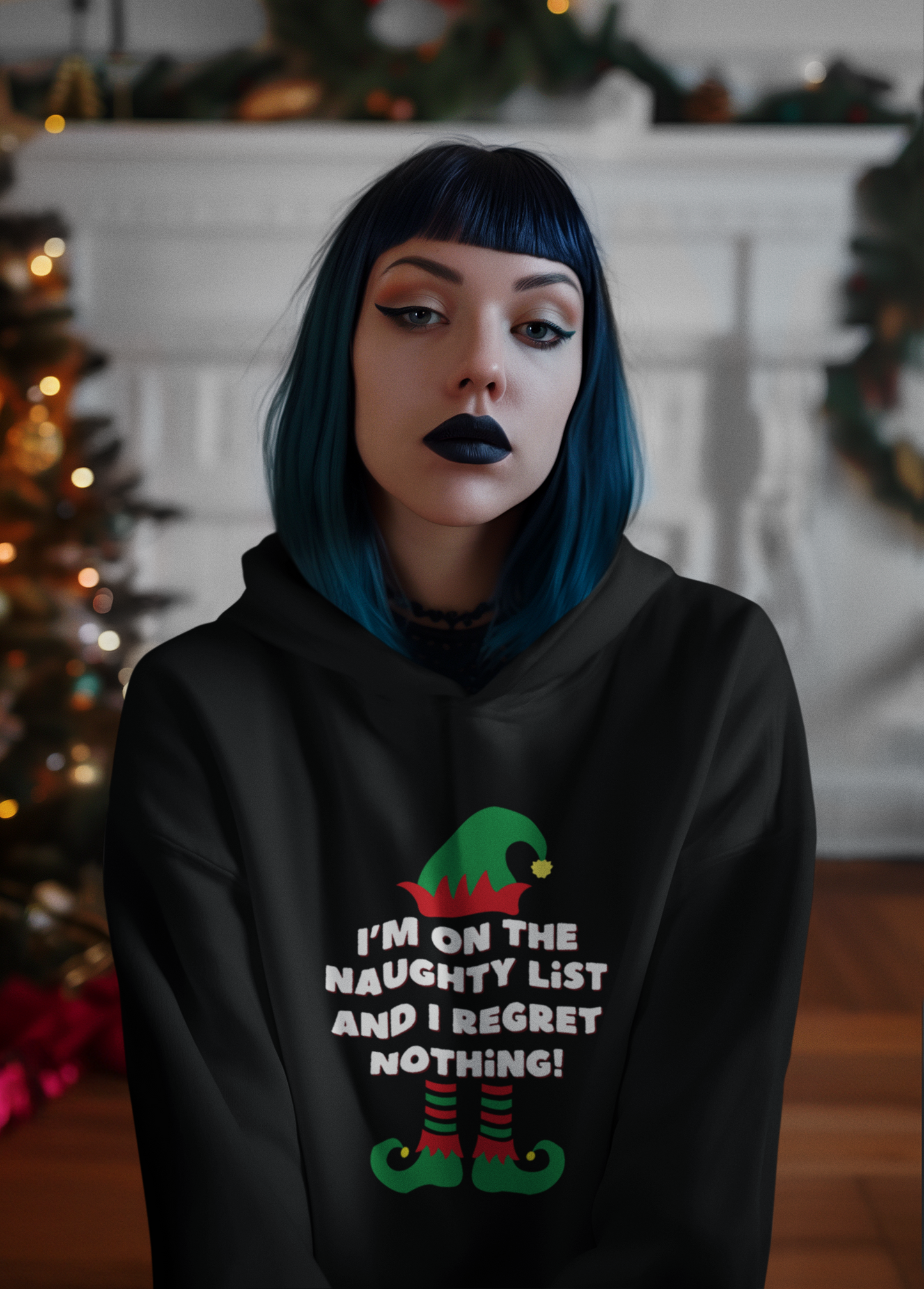 Naughty List Hoodie – Black - No Regrets, Just Christmas Mischief!