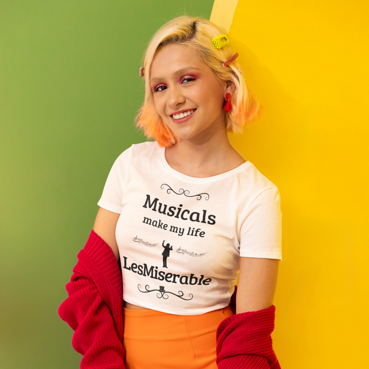 Women's Cropped Tee - "Musicals Make My Life LesMiserable" (White)