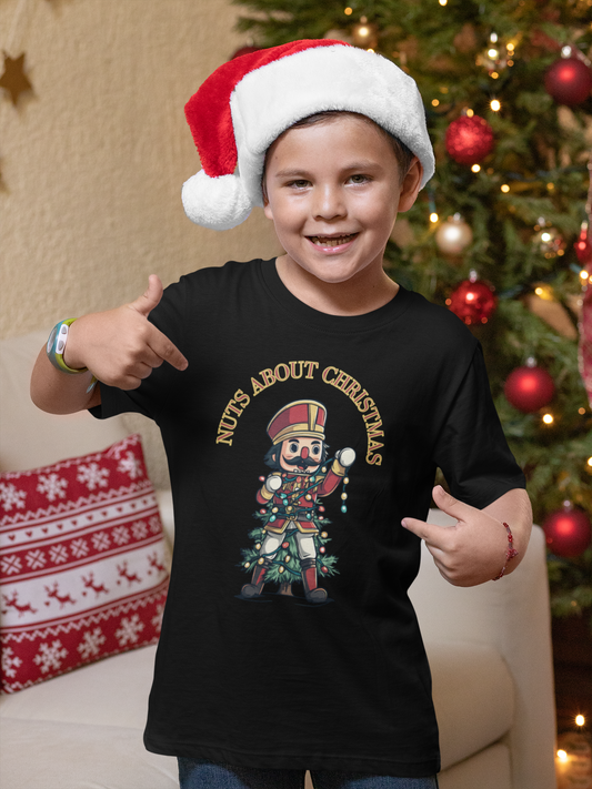 Nuts About Christmas Kids' T-Shirt – Fun Nutcracker Design in Red, Blue, Black & White