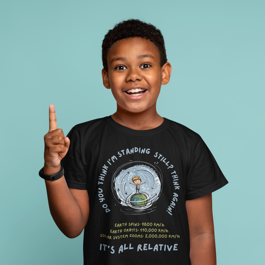 Kids STEM T-Shirt: Discover the Excitement of Speed and Relativity – Available in Navy, Black, and White