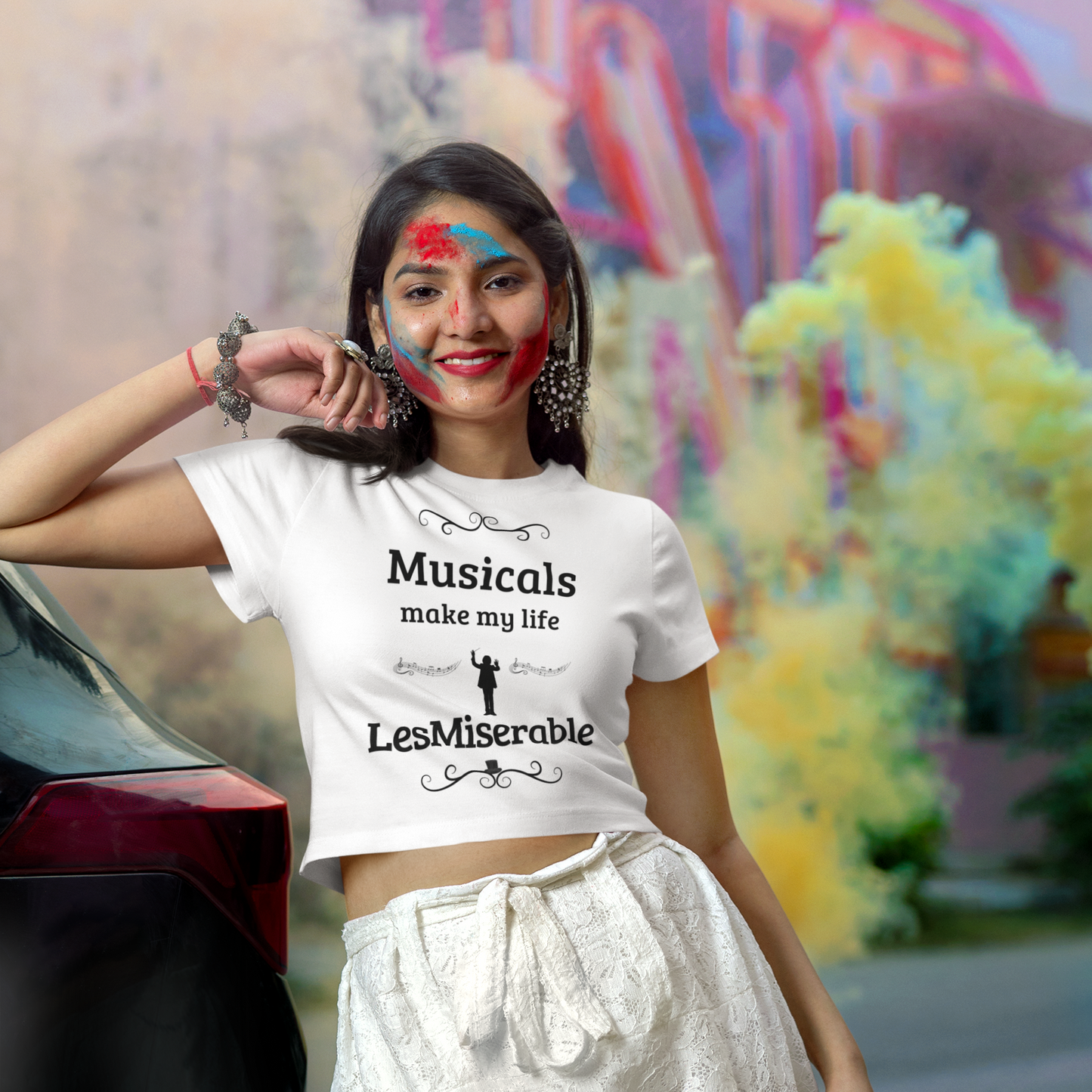 Women's Cropped Tee - "Musicals Make My Life LesMiserable" (White)