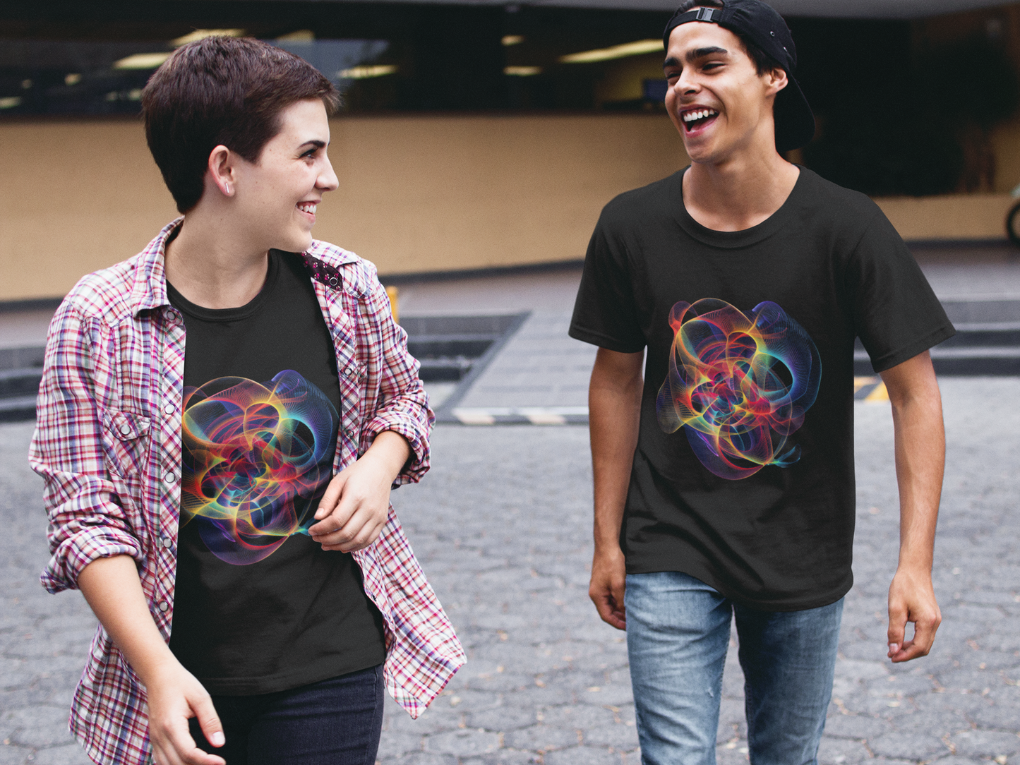 Embrace Chaos: Vibrant Chaos Theory Design on Black Unisex T-Shirt