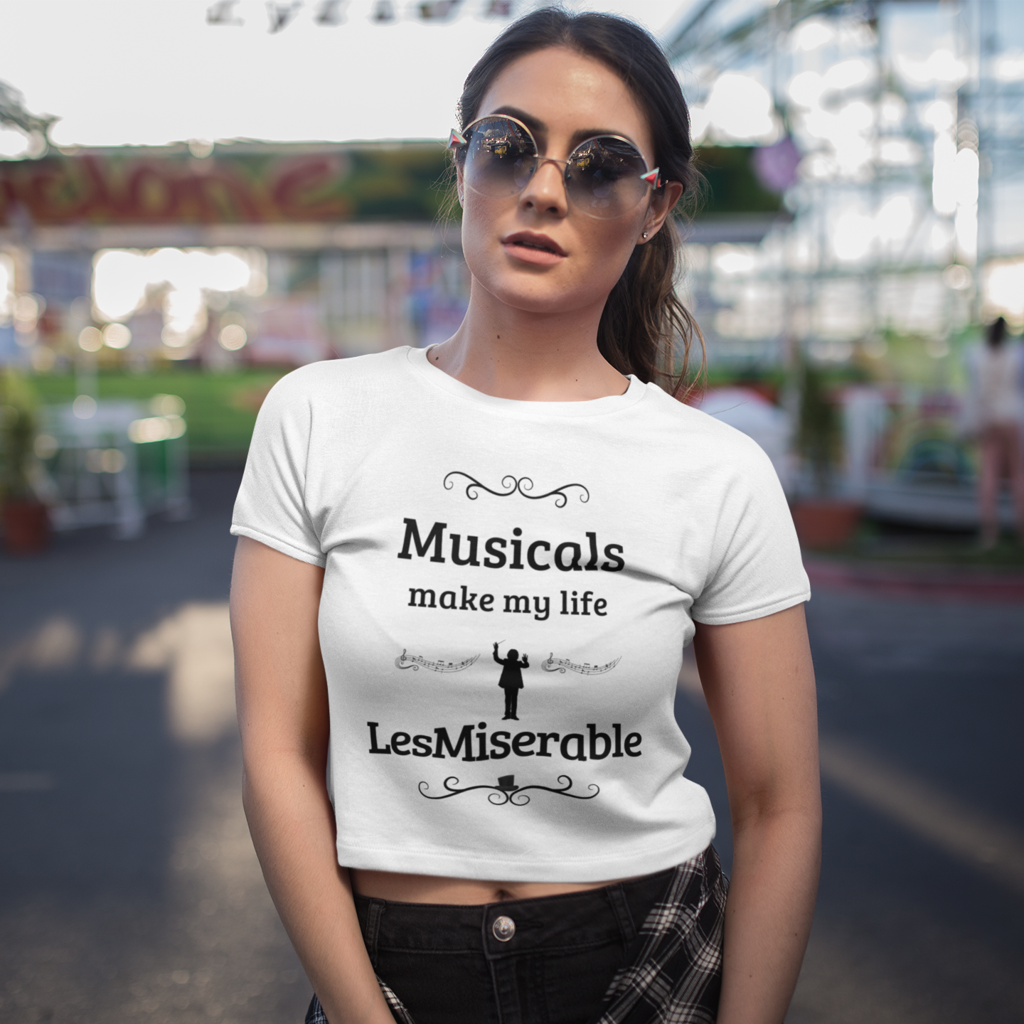 Women's Cropped Tee - "Musicals Make My Life LesMiserable" (White)