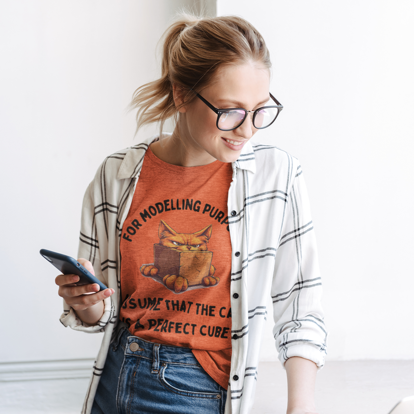 "For Modelling Purposes, Assume the Cat is a Perfect Cube" Unisex Heavy Cotton T-Shirt