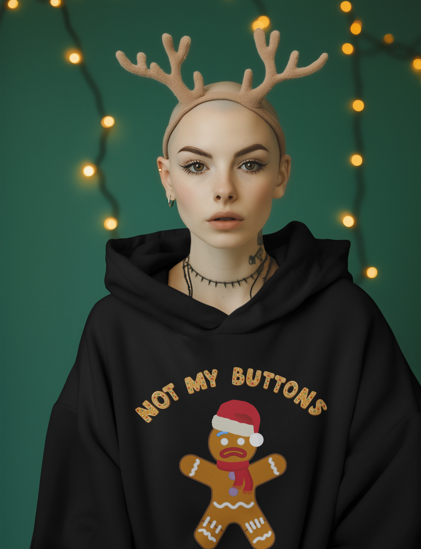 Not My Buttons! Festive Gingerbread Man Hoodie for Christmas Cheer