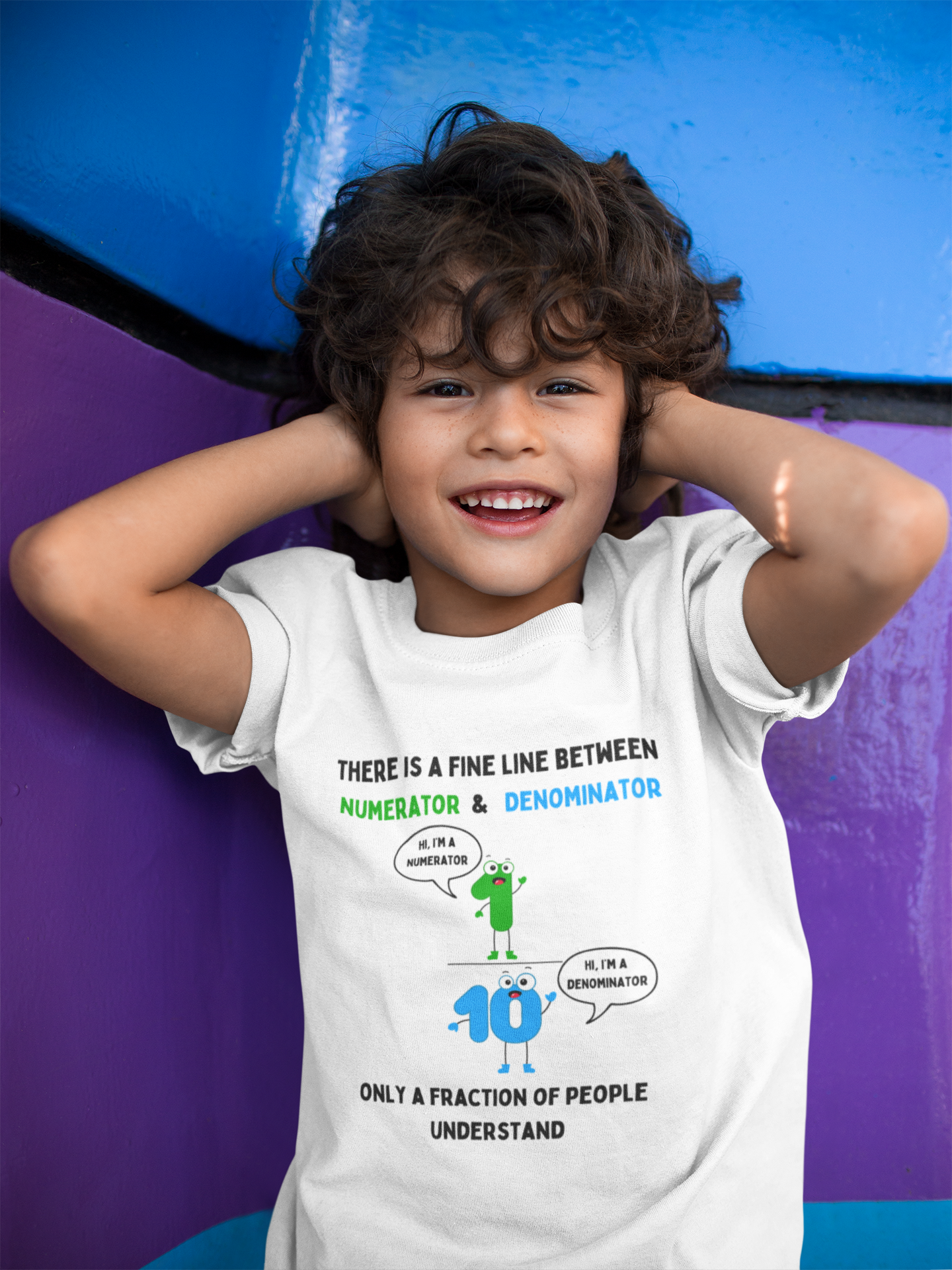 STEM-Themed Maths Humour Kid's T-Shirt: Fine Line Between Numerator and Denominator