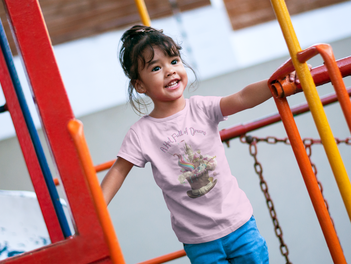 Fairytale Top Hat Full of Dreams. Kids T-Shirt: Bursting with Magic in Blue, Pink, White, and Black. Unisex Heavy cotton.