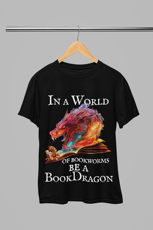 Unleash Your Inner Book Dragon with this Vibrant Fantasy unisex T-Shirt! Perfect Gift for Bookworms and Book Dragons.