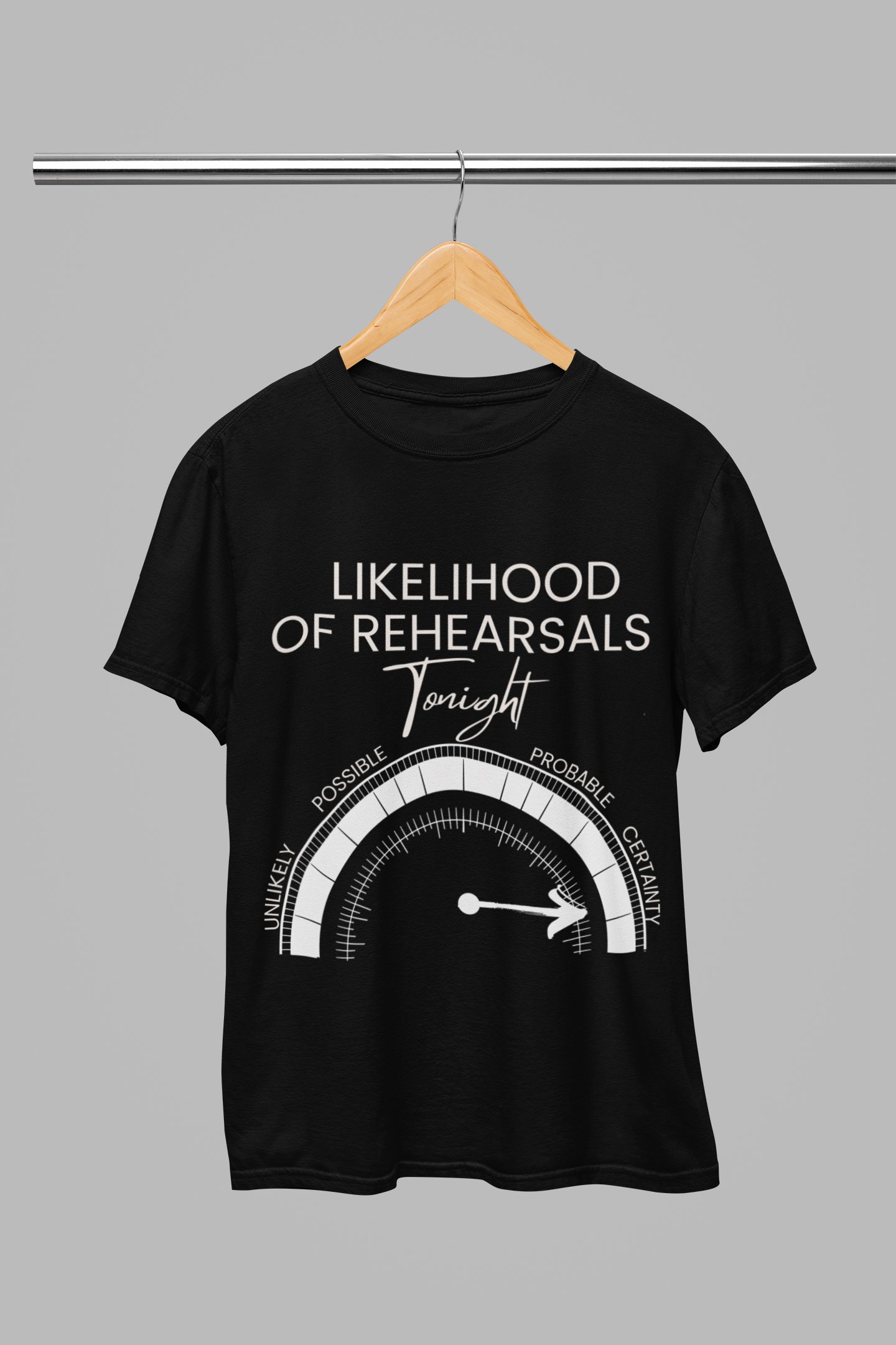 Likelihood of Rehearsals Tonight T-shirt Black T-Shirt.