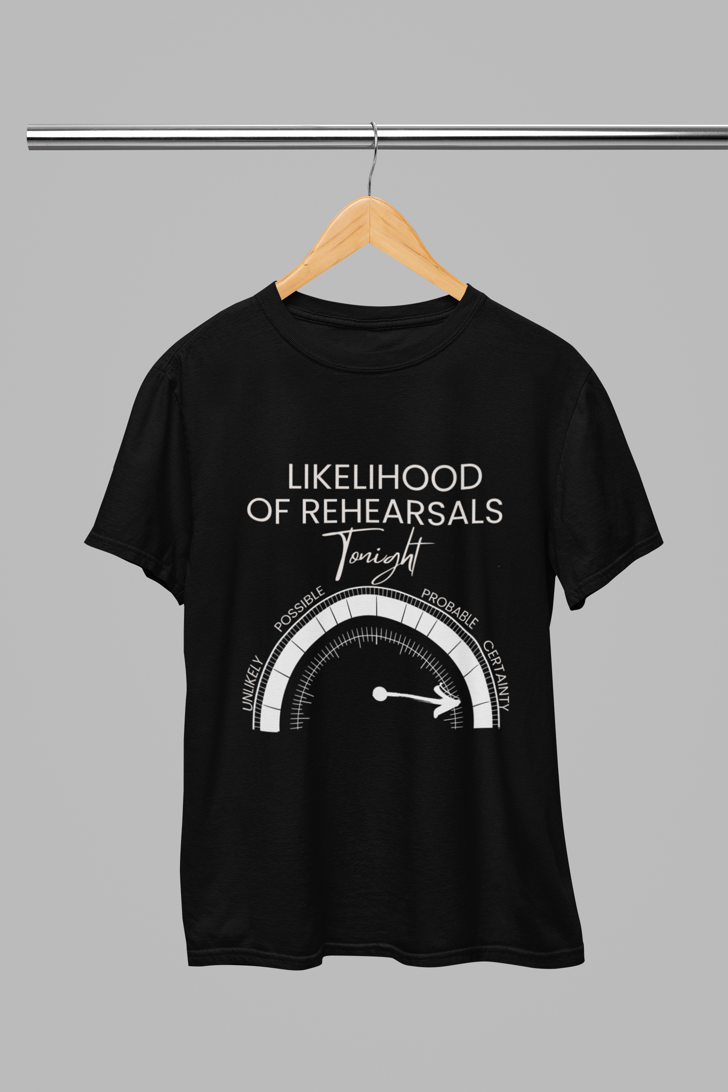 Likelihood of Rehearsals Tonight Kids Black Cotton T-shirt for those Always On Stage: Actors, Singers, Dancers or Musicians. Unisex.