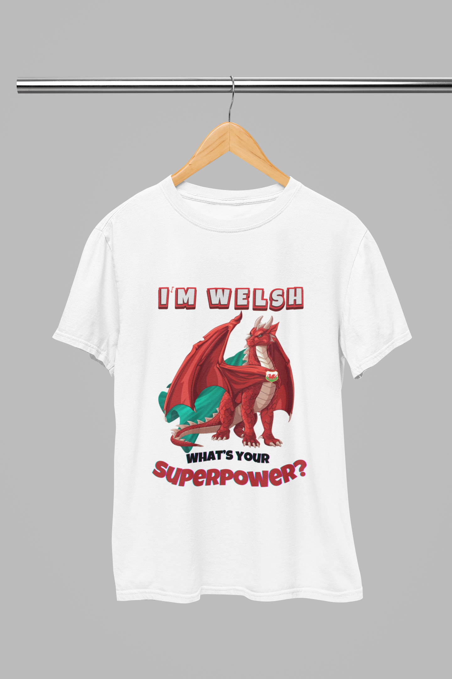 I'm Welsh, What's Your Superpower? Kids Cotton T-shirt | Welsh Dragon Superhero in White for Boys and Girls